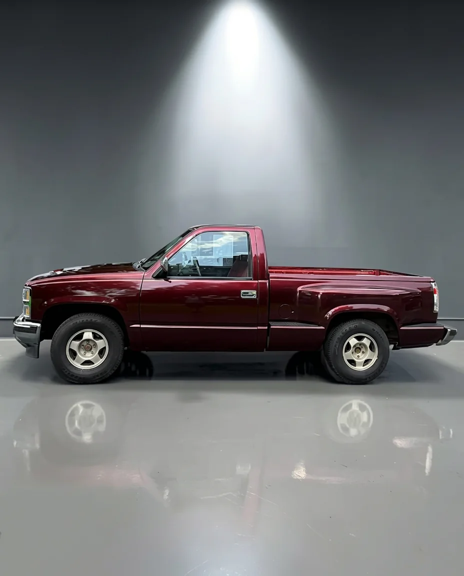 Deep maroon color change wrap on a classic Chevy C1500 pickup